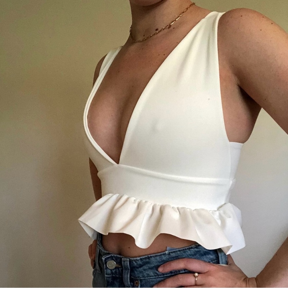 White Ruffle Crop Top - Picture 2 of 3
